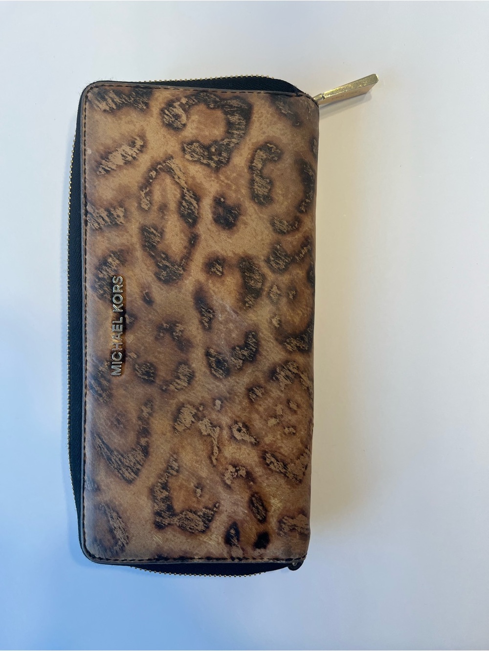 Michael Kors Leopard Print Zip-Around Wallet in Brown and Black